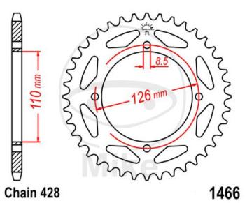 Kettenrad, 47Z, Teil.: 428, Innen Ø : 110, Lochkr.: 126