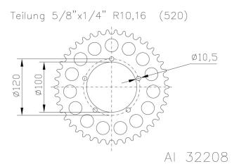 Aluminium sprocket, 47 teeth