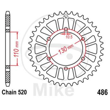 Alu-Kettenrad: 47Z, Teil.: 520 silber, JT, Innen Ø : 110, Lochkr.: 130