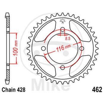 Kettenrad, 49Z, Teil.: 428, Innen Ø : 100 , Lochkr.: 116