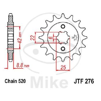 Ritzel, 15Z, Teil.: 520, grobverzahnt 6, Innen Ø : 22/25