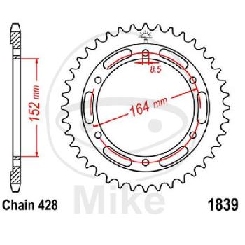 Kettenrad, 55Z, Teil.: 428, Innen Ø : 152, Lochkr.: 164