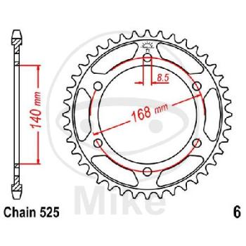 Kettenrad, 47Z, Teil.: 525, Innen Ø : 140, Lochkr.: 168