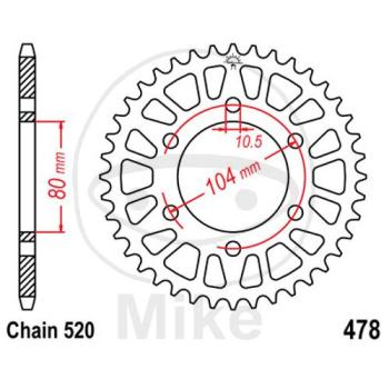 Preview: Alu-Kettenrad, 44Z, Teil.: 520 silber, JT, Innen Ø : 080, Lochkr.: 104