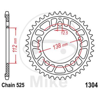 Preview: Alu-Kettenrad: 44Z, Teil.: 525 silber, JT, Innen Ø : 112, Lochkr.: 138