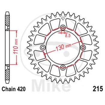 Preview: Alu-Kettenrad: 50Z, Teil.: 420 silber, JT, Innen Ø : 110, Lochkr.: 130