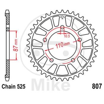 Preview: Alu-Kettenrad: 44Z, Teil.: 525 silber, JT, Innen Ø : 087, Lochkr.: 110