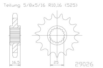Kettenritzel, 16 Zähne