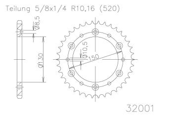 Rear sprocket, 38 teeth