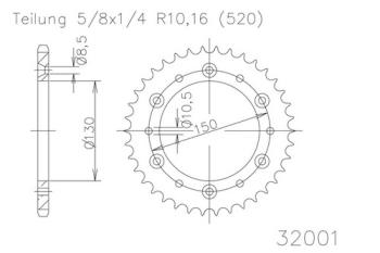 Rear sprocket, 38 teeth