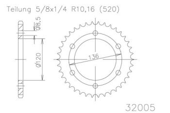 Rear sprocket, 45 teeth
