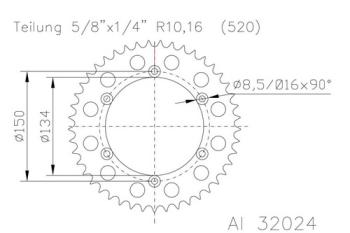 Preview: Kettenrad 51 Zähne Alu 520er Teilung (5/8x1/4)