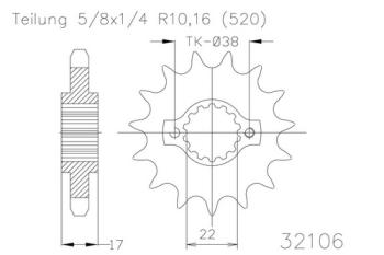 Pinion gear, 15 teeth
