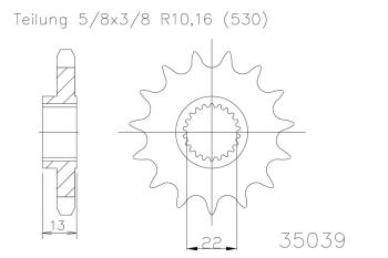 Kettenritzel, 16 Zähne