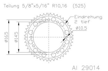 Preview: Kettenrad 44 Zähne Alu 525er Teilung (5/8x5/16)