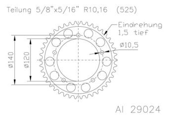 Preview: Alu-Kettenrad 47 Zähne 525er Teilung (5/8x5/16)