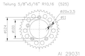 Preview: Alu-Kettenrad 38 Zähne Alu 525er Teilung (5/8x5/16)
