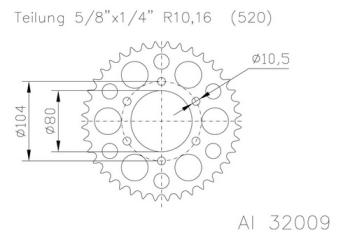Preview: Kettenrad 43 Zähne Alu 520er Teilung (5/8x1/4)