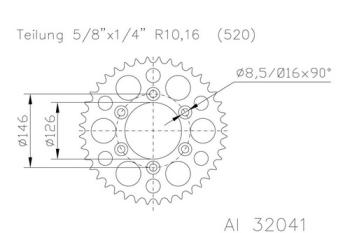Preview: Kettenrad 49 Zähne Alu 520er Teilung (5/8x1/4)