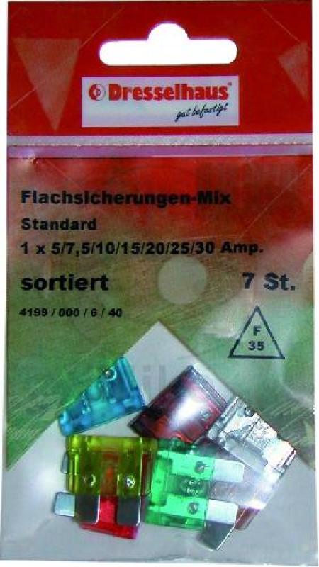 Sicherung, Sortiment Flachsicherungen 30A, Pack., 7 Stück