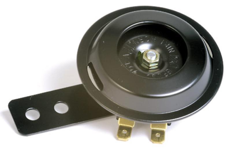 Horn, 12V, black, dia.= 70 mm, 100 dB, E-mark