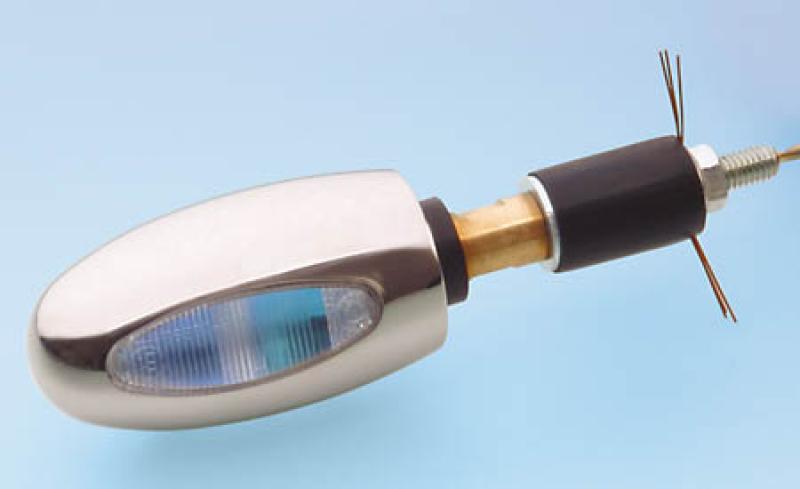 Lenkerendenblinker BL 1000 White Messing chrom hochglänzend, weißes Glas