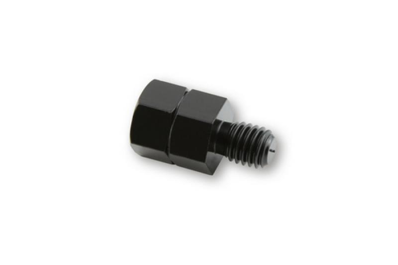 Adapter black, hole M10 R/H to bolt M8 L/H thread