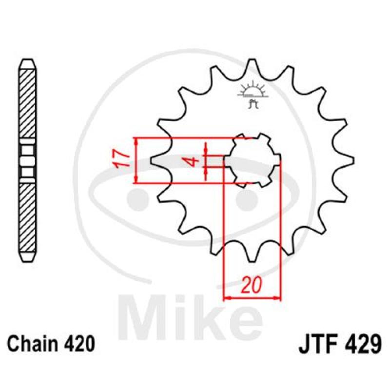 Ritzel, 14Z, Teil.: 420, grobverzahnt 6, Innen Ø : 17/20