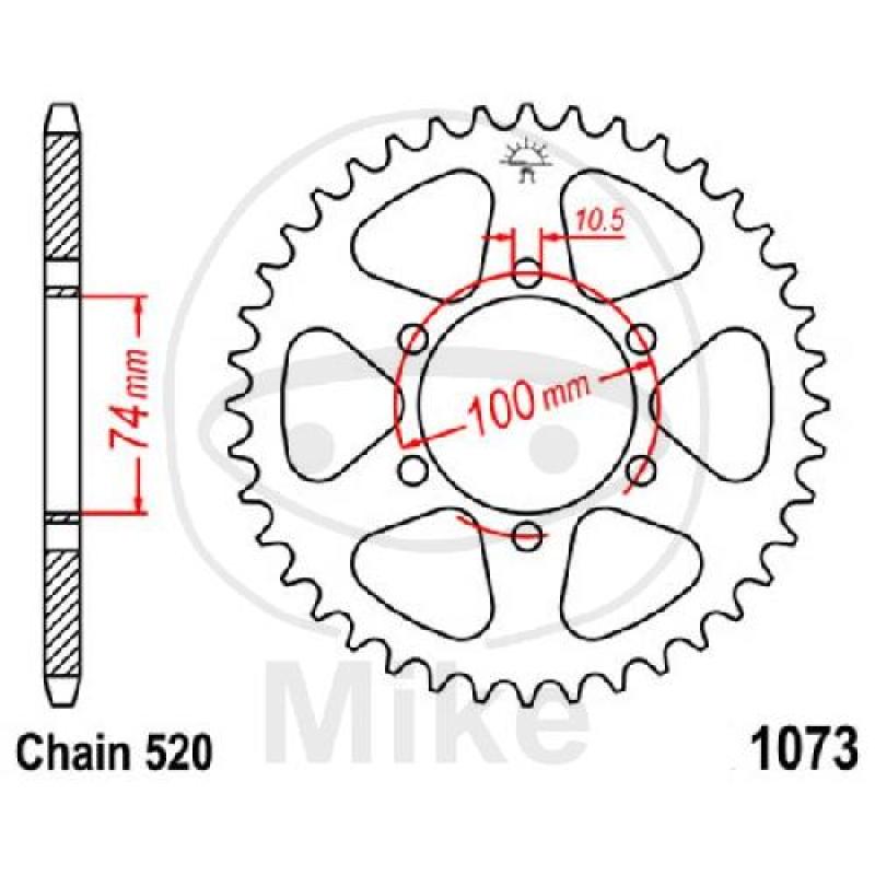 Kettenrad, 46Z, Teil.: 520, Innen Ø : 074, Lochkr.: 100
