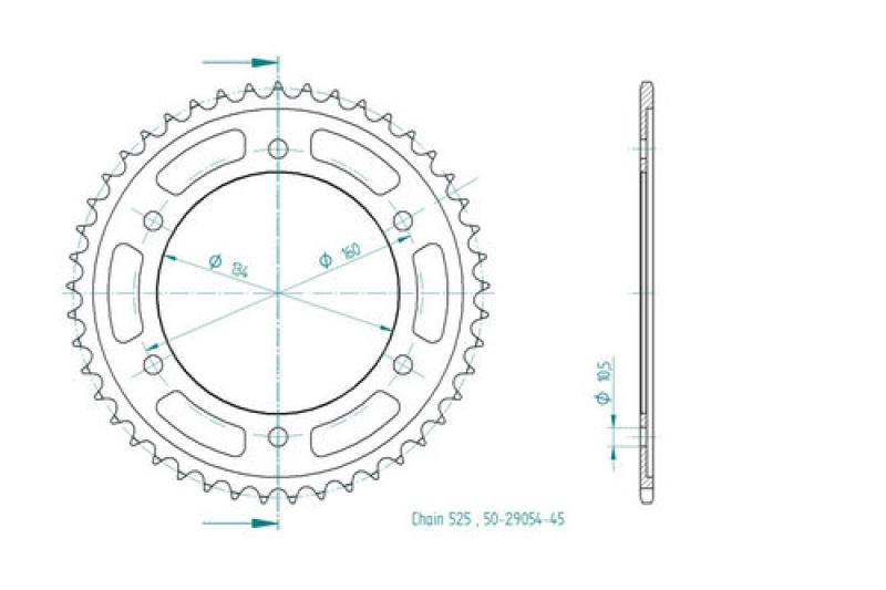 Rear sprocket 45 teeth steel 525 chain pitch (5/8x5/16)