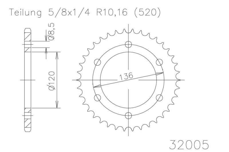 Rear sprocket, 45 teeth