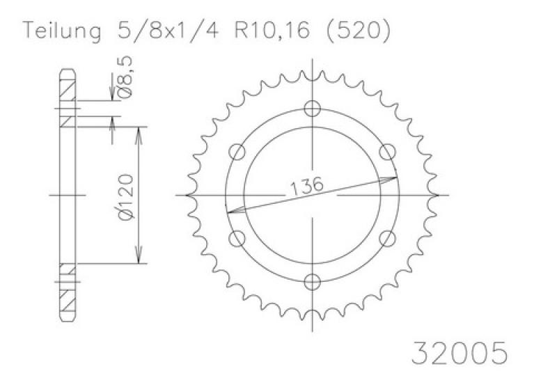Rear sprocket, 45 teeth