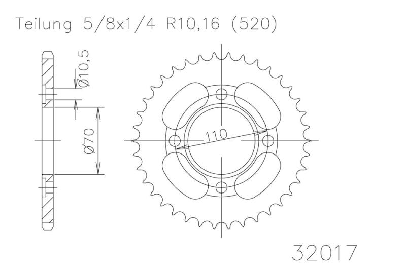 Kettenrad, 44 Zähne