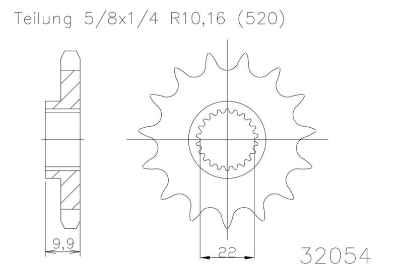 Kettenritzel, 16 Zähne