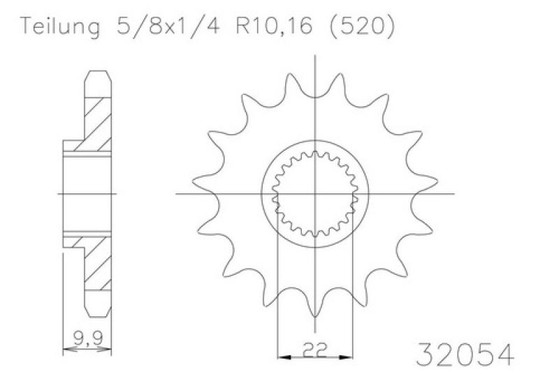 Kettenritzel, 16 Zähne