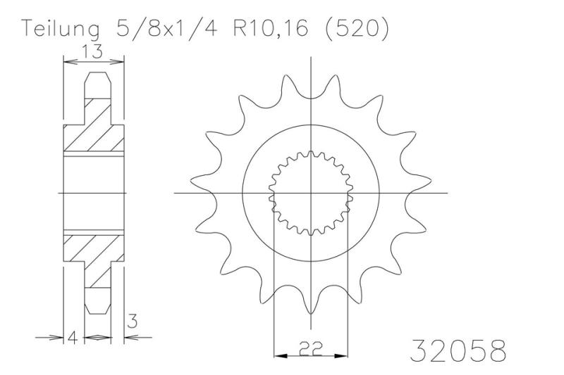 Kettenritzel, 16 Zähne