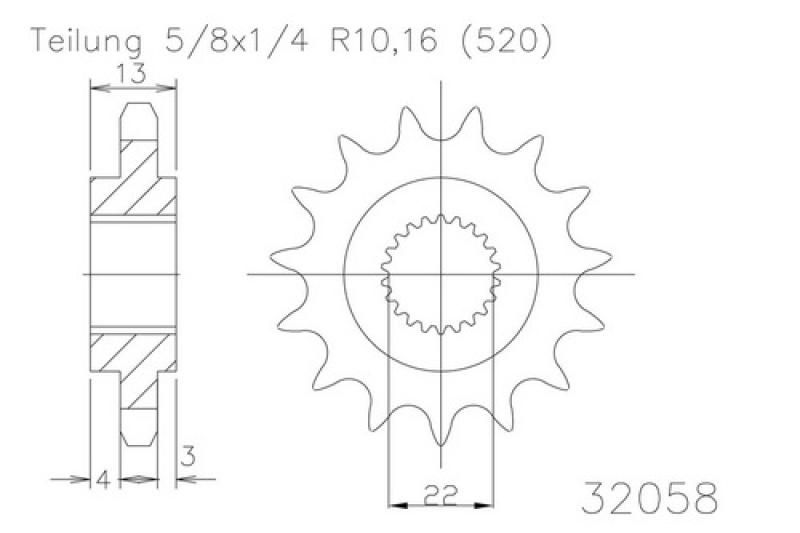 Kettenritzel, 16 Zähne