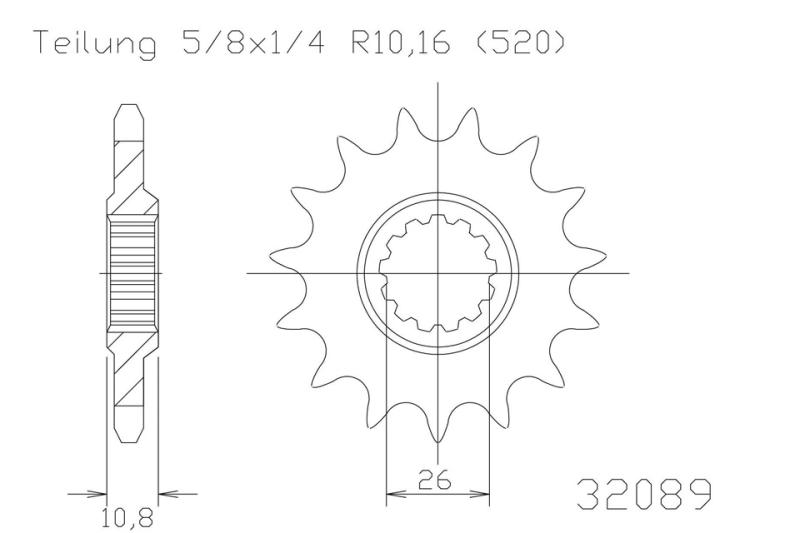 Kettenritzel, 16 Zähne