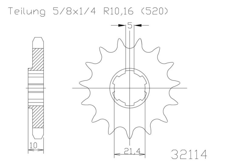 Kettenritzel, 15 Zähne