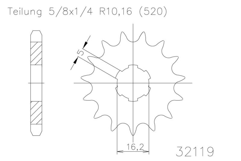 Kettenritzel, 11 Zähne