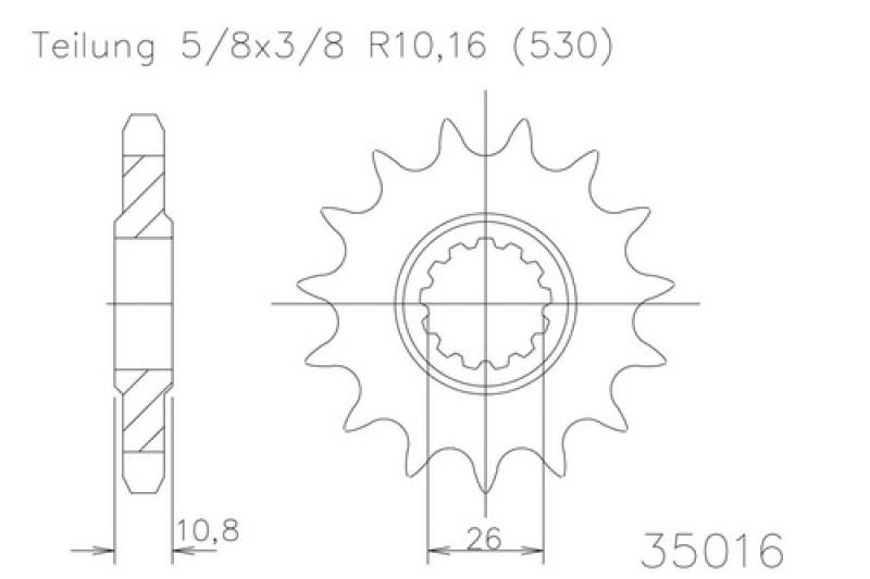 Pinion gear, 16 teeth