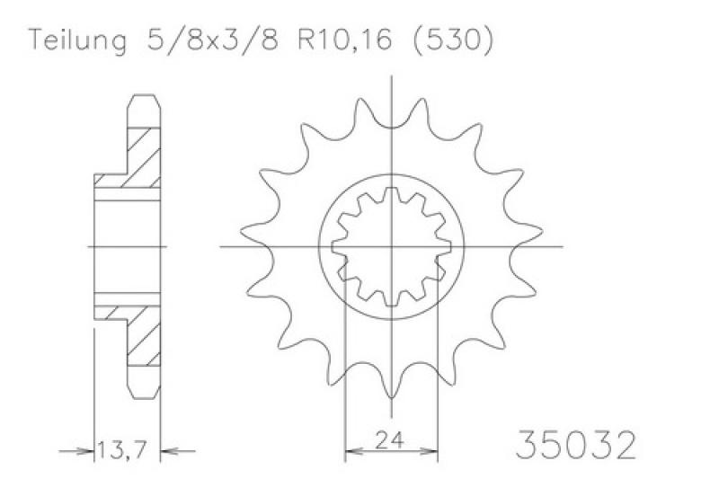 Kettenritzel, 17 Zähne